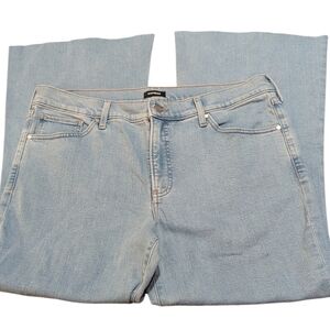 70's Flare, Mid-rise, Light Wash Jeans, Raw Hem. Express, Sz 14